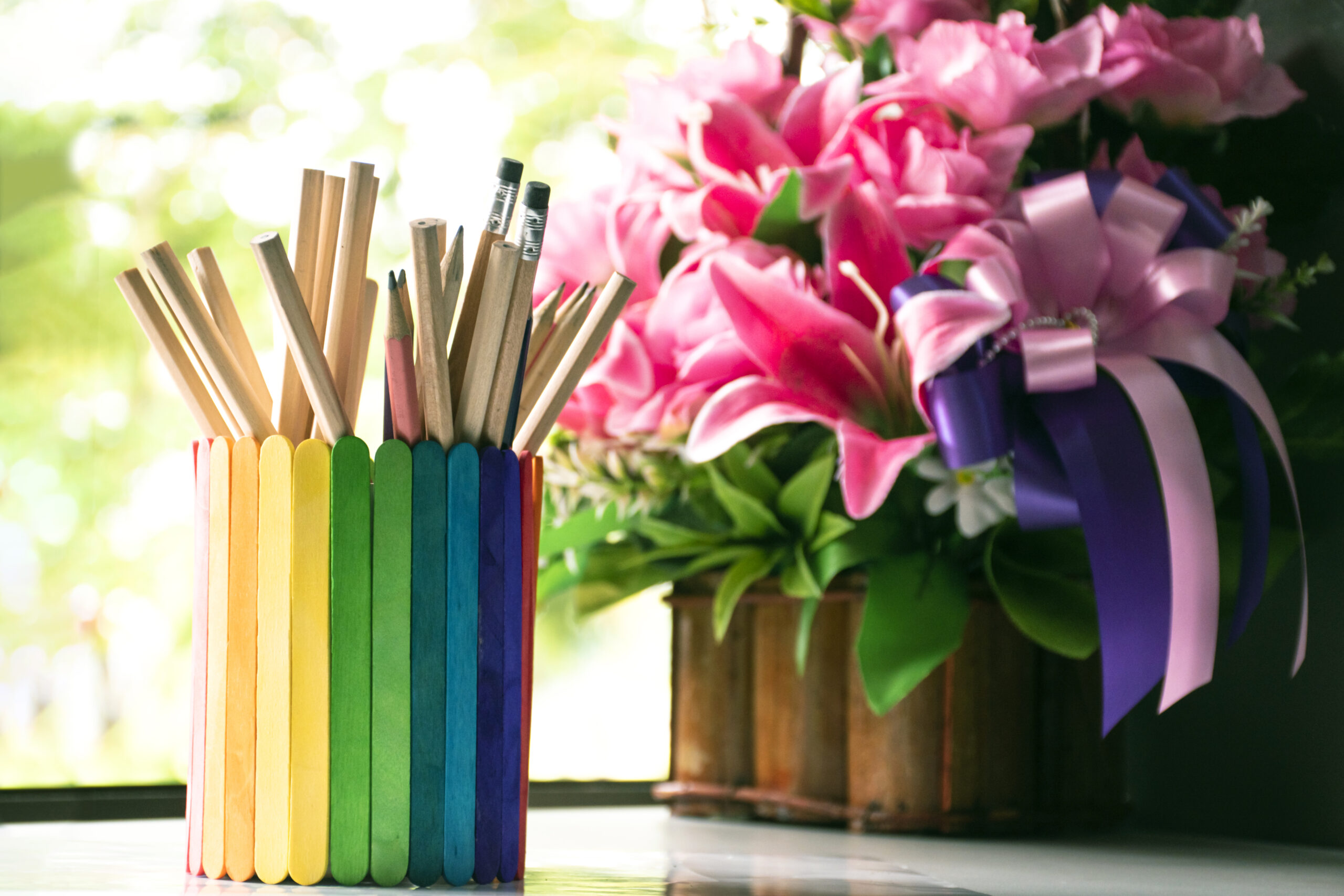 vecteezy closeup view of rainbow case which has various pencils 23615027